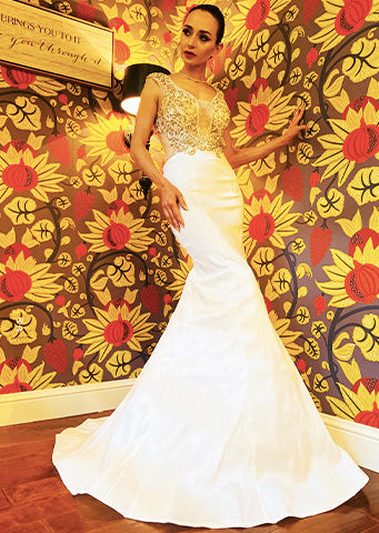 White and gold mermaid wedding outlet dress