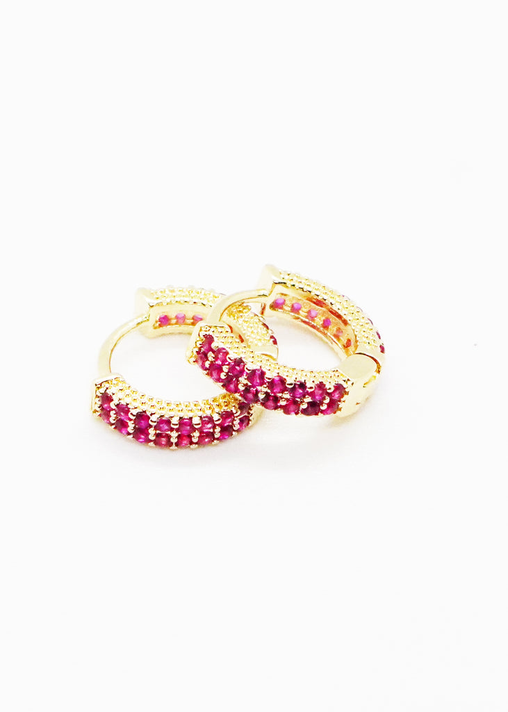 The "Candace' Gold Plated and Pink Stone Huggie earrings